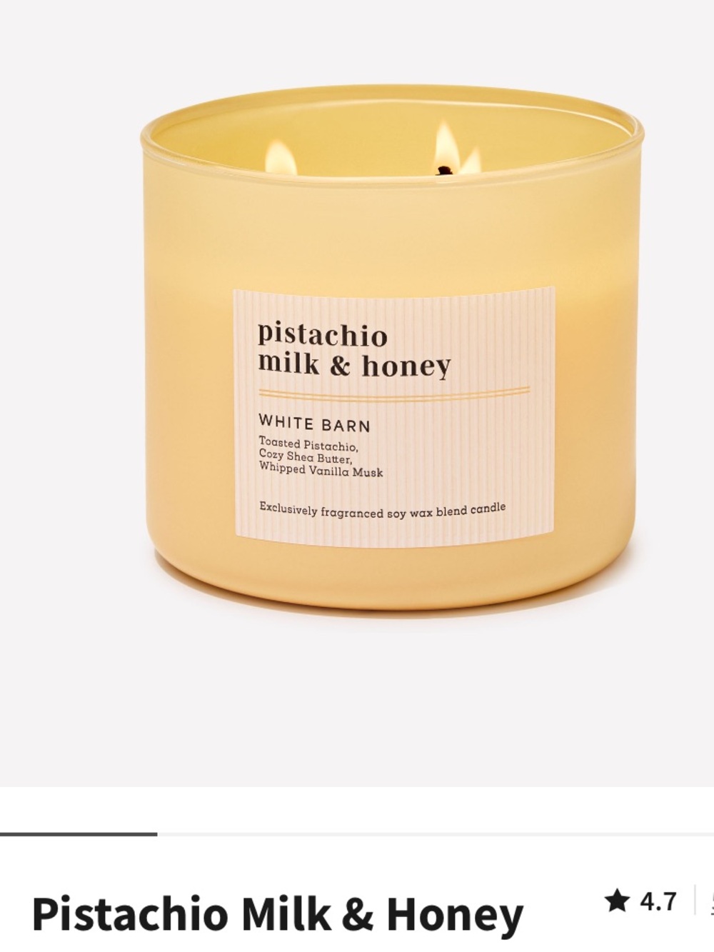 “PISTACHIO MILK & HONEY” 3-Wick Scented Candle by B&BW/WB, 14.5 oz / 411 g, NWT